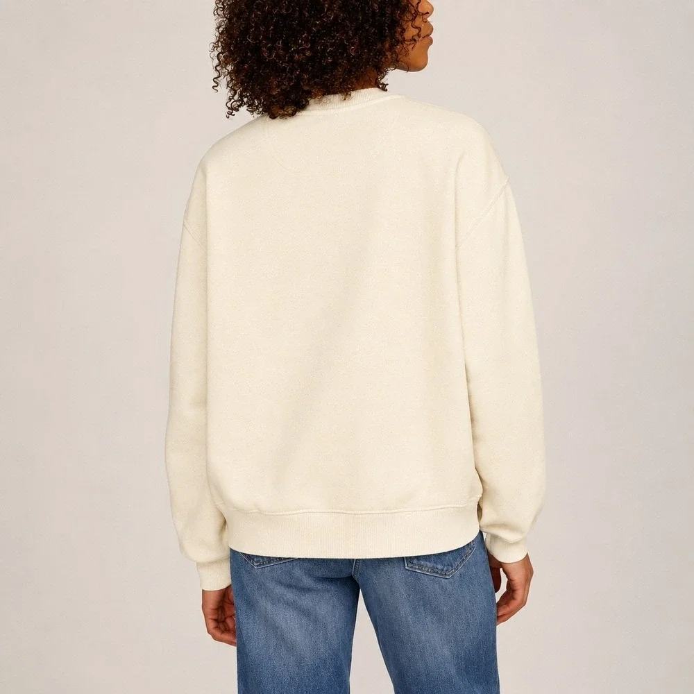 NWT Esprit Embroidered Logo Crewneck Sweatshirt M Cream Retro Viral 80s Costco - Picture 3 of 8